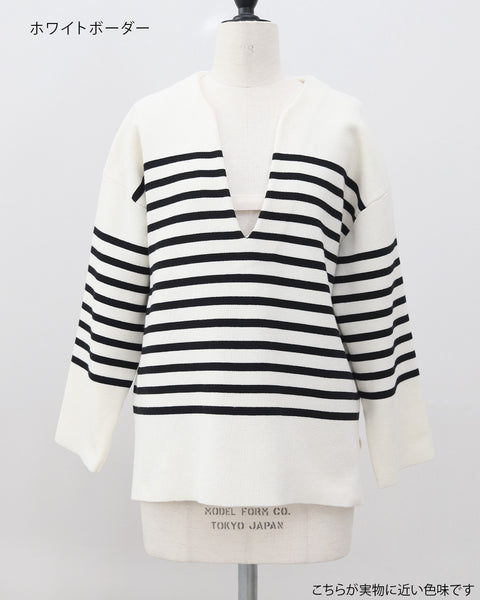 画像をギャラリービューアに読み込む, ディープスリットネックボーダーニット【821】