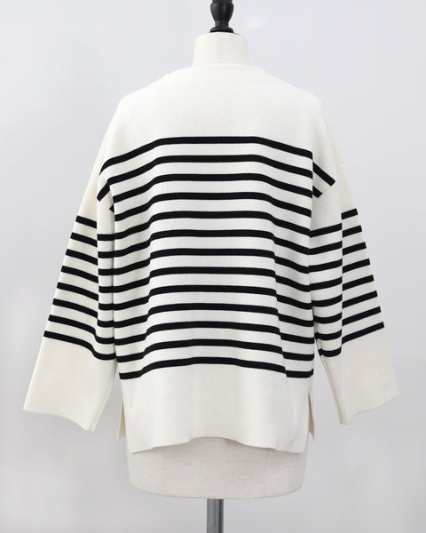 画像をギャラリービューアに読み込む, ディープスリットネックボーダーニット【821】