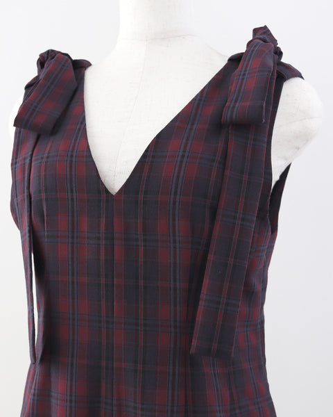 画像をギャラリービューアに読み込む, ショルダーリボンチェックロンパース【811】