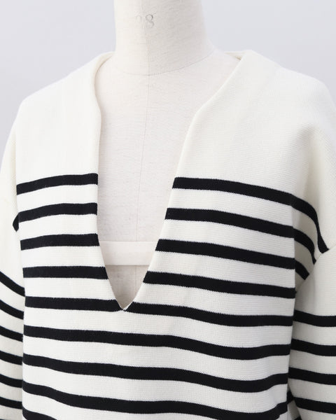 画像をギャラリービューアに読み込む, ディープスリットネックボーダーニット【821】