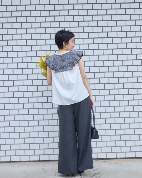 画像をギャラリービューアに読み込む, 低身長用シャツ/小柄用/低身長/ブラウス/ツイードデザインブラウス/低身長ブランド/小柄ブランド/フリルシャツ/フリルブラウス/コーディネートいらず/小柄シャツ