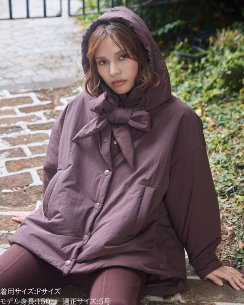 画像をギャラリービューアに読み込む, 低身長向けアウター/低身長向けコート/小柄アウター/小柄コート/アウター/コート/低身長/2025AW/パッファーコート/中綿コート/リボン/コーチ風ジャケット