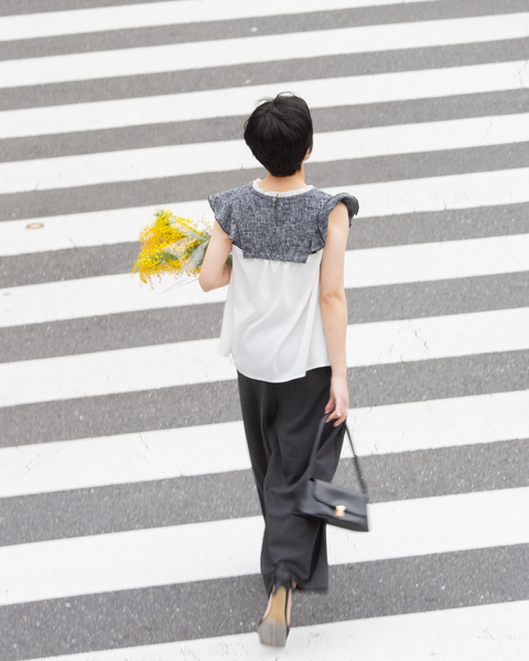 画像をギャラリービューアに読み込む, 低身長用シャツ/小柄用/低身長/ブラウス/ツイードデザインブラウス/低身長ブランド/小柄ブランド/フリルシャツ/フリルブラウス/コーディネートいらず/小柄シャツ