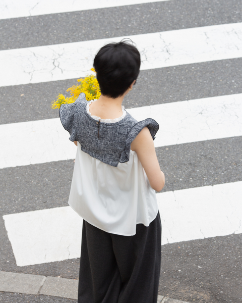 画像をギャラリービューアに読み込む, 低身長用シャツ/小柄用/低身長/ブラウス/ツイードデザインブラウス/低身長ブランド/小柄ブランド/フリルシャツ/フリルブラウス/コーディネートいらず/小柄シャツ