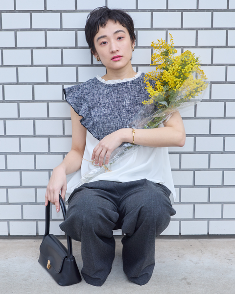 画像をギャラリービューアに読み込む, 低身長用シャツ/小柄用/低身長/ブラウス/ツイードデザインブラウス/低身長ブランド/小柄ブランド/フリルシャツ/フリルブラウス/コーディネートいらず/小柄シャツ