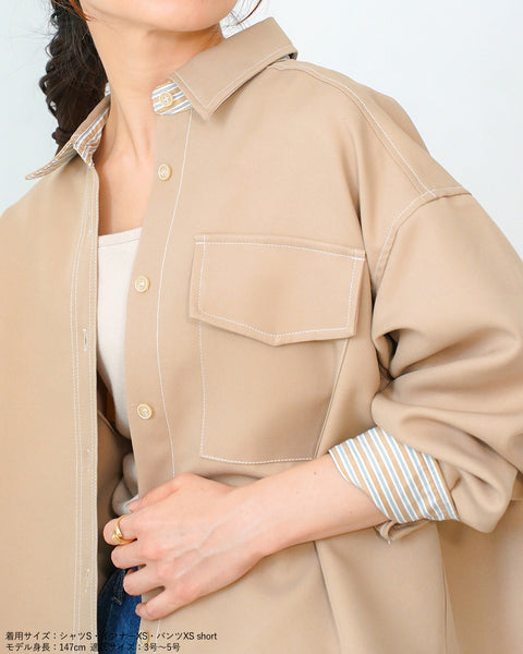 画像をギャラリービューアに読み込む, ストライプ配色シャツジャケット(セットアップ可能)【528】