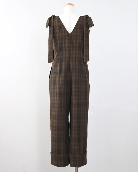 画像をギャラリービューアに読み込む, ショルダーリボンチェックロンパース【811】