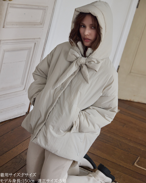 画像をギャラリービューアに読み込む, 低身長向けアウター/低身長向けコート/小柄アウター/小柄コート/アウター/コート/低身長/2025AW/パッファーコート/中綿コート/リボン/コーチ風ジャケット