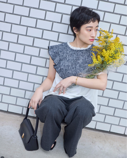 画像をギャラリービューアに読み込む, 低身長用シャツ/小柄用/低身長/ブラウス/ツイードデザインブラウス/低身長ブランド/小柄ブランド/フリルシャツ/フリルブラウス/コーディネートいらず/小柄シャツ