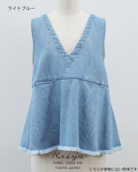 画像をギャラリービューアに読み込む, フリンジデニムトップス(セットアップ可能)【783】