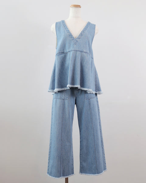 画像をギャラリービューアに読み込む, フリンジデニムトップス(セットアップ可能)【783】