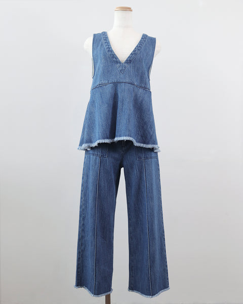 画像をギャラリービューアに読み込む, フリンジデニムトップス(セットアップ可能)【783】