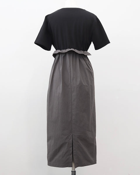 画像をギャラリービューアに読み込む, 小柄ワンピース/低身長ワンピース/異素材切替ワンピース/切替ワンピース/低身長ブランド/小柄用/低身長用ワンピース