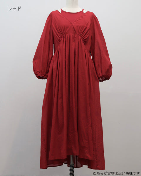 画像をギャラリービューアに読み込む, 小柄ワンピース/低身長ワンピース/パフスリーブワンピース/国産上質生地/コットン100%ワンピース/低身長用ワンピース/アメスリインナー付き