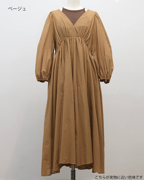 画像をギャラリービューアに読み込む, 小柄ワンピース/低身長ワンピース/パフスリーブワンピース/国産上質生地/コットン100%ワンピース/低身長用ワンピース/アメスリインナー付き