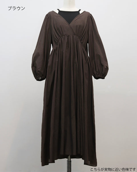 画像をギャラリービューアに読み込む, 小柄ワンピース/低身長ワンピース/パフスリーブワンピース/国産上質生地/コットン100%ワンピース/低身長用ワンピース/アメスリインナー付き