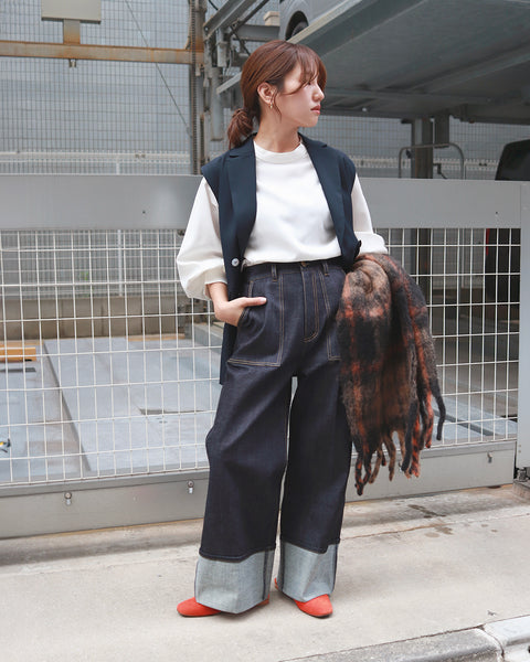 画像をギャラリービューアに読み込む, 低身長パンツ/低身長用ボトム/ボトム/デニムパンツ/小柄用/XSサイズ/SSサイズ/147㎝/低身長ブランド/低身長デニムパンツ/韓国風/小柄韓国/デニム/ロールアップデニム/低身長/小柄/小柄デニム