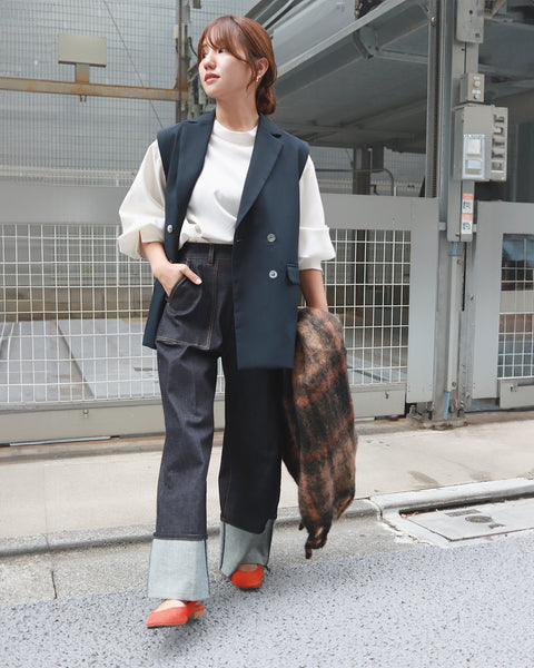 画像をギャラリービューアに読み込む, 低身長パンツ/低身長用ボトム/ボトム/デニムパンツ/小柄用/XSサイズ/SSサイズ/147㎝/低身長ブランド/低身長デニムパンツ/韓国風/小柄韓国/デニム/ロールアップデニム/低身長/小柄/小柄デニム