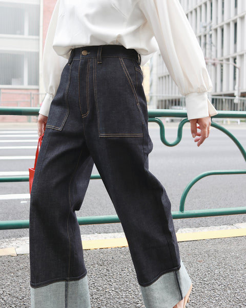 画像をギャラリービューアに読み込む, 低身長パンツ/低身長用ボトム/ボトム/デニムパンツ/小柄用/XSサイズ/SSサイズ/147㎝/低身長ブランド/低身長デニムパンツ/韓国風/小柄韓国/デニム/ロールアップデニム/低身長/小柄/小柄デニム