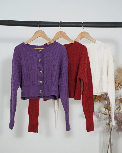 画像をギャラリービューアに読み込む, クロップドケーブルニットカーディガン【354】