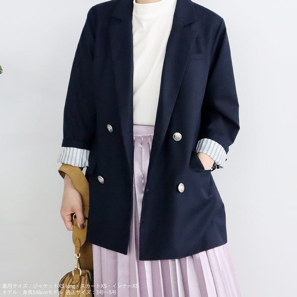 画像をギャラリービューアに読み込む, 紺ブレザージャケット(選べるショート丈とロング丈、シルバー替えボタン付き)【080】