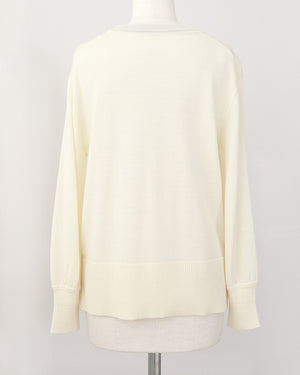 カーデ風ストール付きクルーネックウールニット(セットアップ可能)【846】