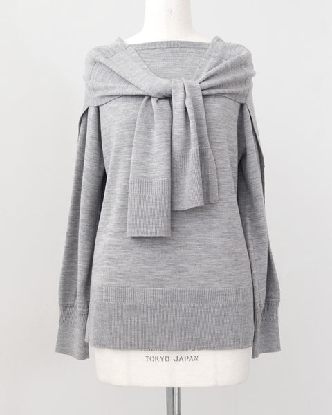 画像をギャラリービューアに読み込む, カーデ風ストール付きボートネックウールニット(セットアップ可能)【847】
