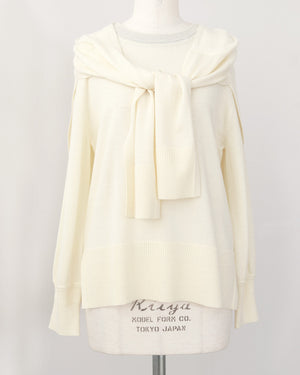 カーデ風ストール付きクルーネックウールニット(セットアップ可能)【846】