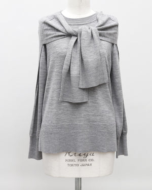 カーデ風ストール付きクルーネックウールニット(セットアップ可能)【846】