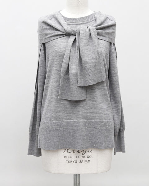 画像をギャラリービューアに読み込む, カーデ風ストール付きクルーネックウールニット(セットアップ可能)【846】
