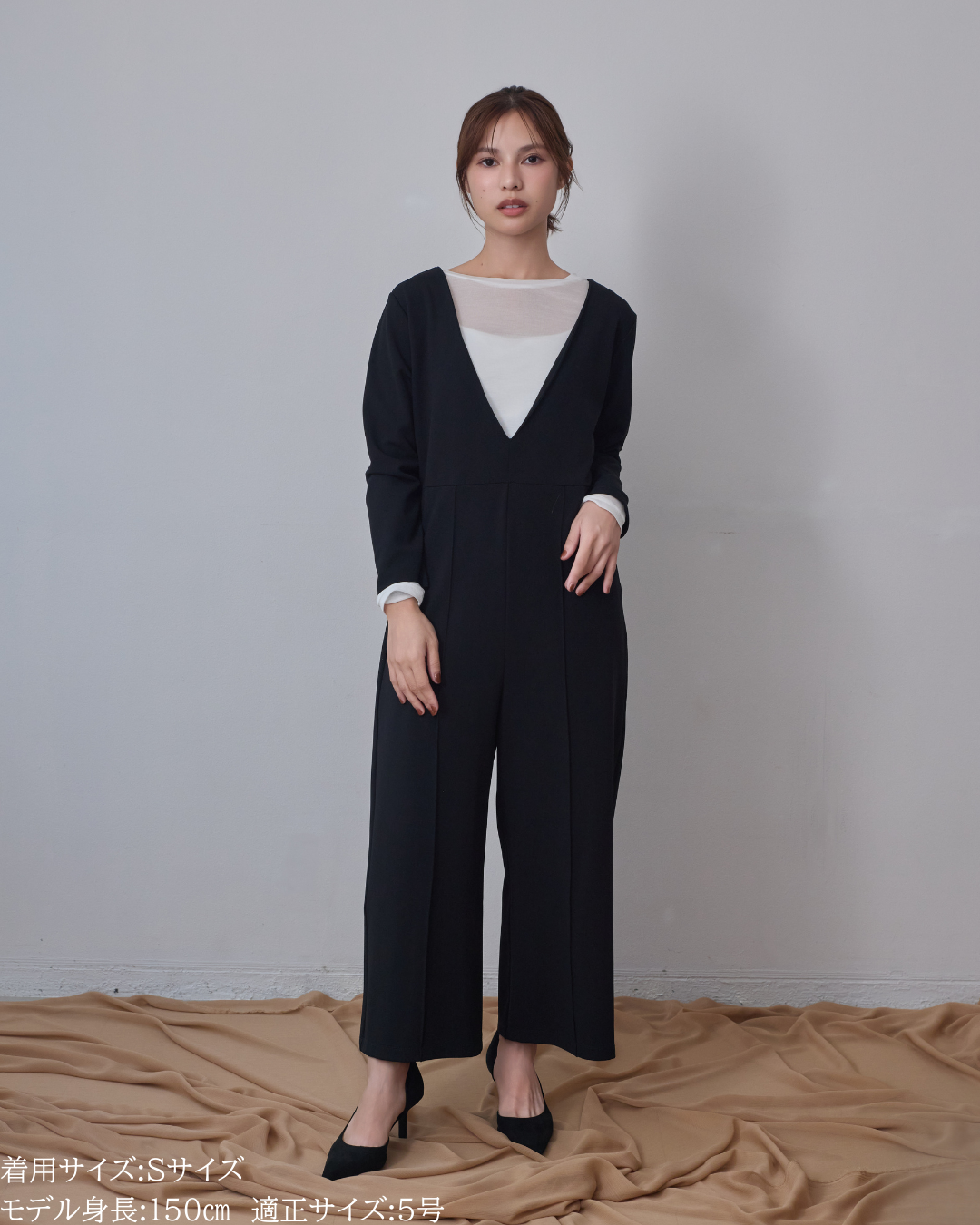 深Vネックオールインワン　147 ichiyonnana 147_ichi_yon_nana】深Vネックオールインワン｜低身長さん必見