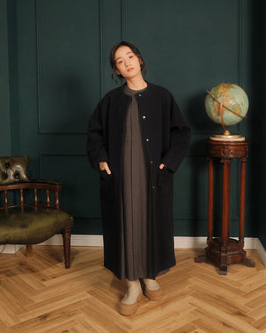 ノーカラーウールロングコート(Japan Fabric)【561】