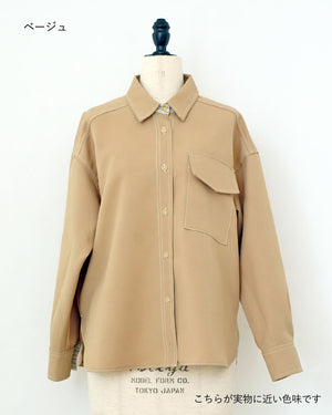 ストライプ配色シャツジャケット(セットアップ可能）【528】
