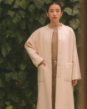 147_ichi_yon_nana】ノーカラーウールロングコート(Japan Fabric)|低 147_ichi_yon_nana】ノーカラーウールロングコート(Japan Fabric)|低