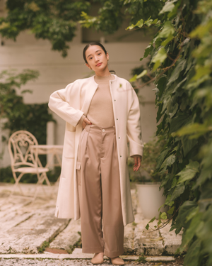 147_ichi_yon_nana】ノーカラーウールロングコート(Japan Fabric)|低 147_ichi_yon_nana】ノーカラーウールロングコート(Japan Fabric)|低