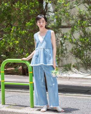 低身長用パンツ/小柄用/低身長/小柄セットセットアップ/デニム/低身長ブランド/小柄ブランド/デニムパンツ/小柄デニム/小柄パンツ/デザインパンツ/韓国/デニムセットアップ/フリンジデニム/フリンジ