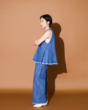 低身長用パンツ/小柄用/低身長/小柄セットセットアップ/デニム/低身長ブランド/小柄ブランド/デニムパンツ/小柄デニム/小柄パンツ/デザインパンツ/韓国/デニムセットアップ/フリンジデニム/フリンジ