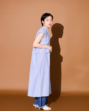 小柄ワンピース/低身長ワンピース/こコットンワンピース/低身長シャツワンピース/マルチway/取り外し可能/短丈ブラウス/パフスリーブブラウス