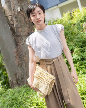 小柄ワンピース/低身長ワンピース/こコットンワンピース/低身長シャツワンピース/マルチway/取り外し可能/短丈ブラウス/パフスリーブブラウス