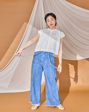 小柄ワンピース/低身長ワンピース/こコットンワンピース/低身長シャツワンピース/マルチway/取り外し可能/短丈ブラウス/パフスリーブブラウス