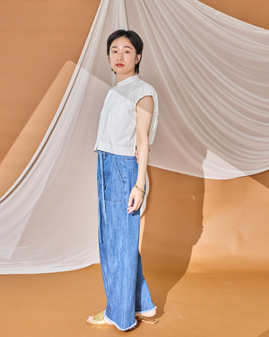小柄ワンピース/低身長ワンピース/こコットンワンピース/低身長シャツワンピース/マルチway/取り外し可能/短丈ブラウス/パフスリーブブラウス