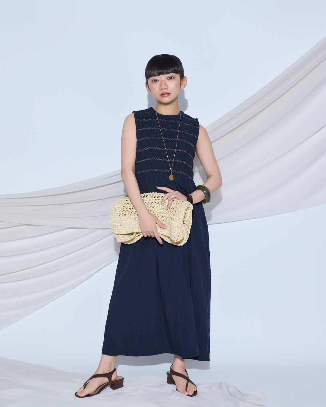 小柄ワンピース/低身長ワンピース/ギャザーワンピース/シャーリングワンピース