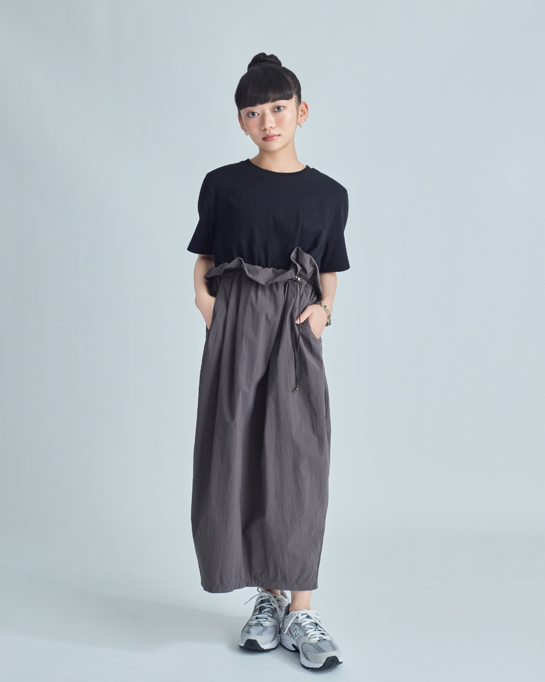 小柄ワンピース/低身長ワンピース/異素材切替ワンピース/切替ワンピース/低身長ブランド/小柄用/低身長用ワンピース