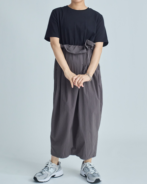 小柄ワンピース/低身長ワンピース/異素材切替ワンピース/切替ワンピース/低身長ブランド