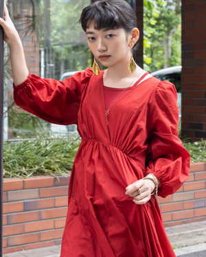 小柄ワンピース/低身長ワンピース/パフスリーブワンピース/国産上質生地/コットン100%ワンピース/低身長用ワンピース/アメスリインナー付き