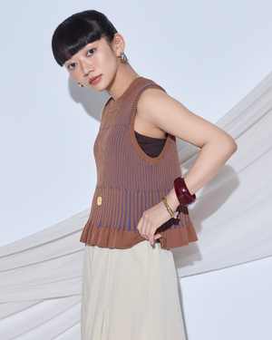 低身長用シャツ/小柄用/低身長/シャツ/低身長ブランド/小柄ブランド/小柄TOPS/デザイントップス/配色フリルニット/ニットプルオーバー