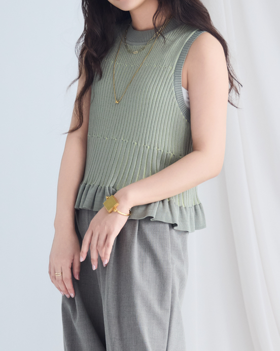 低身長用シャツ/小柄用/低身長/シャツ/低身長ブランド/小柄ブランド/小柄TOPS/デザイントップス/配色フリルニット/ニットプルオーバー