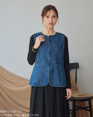 低身長用トップス/小柄用/低身長/小柄セットセットアップ/デニム/低身長ブランド/小柄ブランド/ペプラムデニム/小柄デニム/小柄トップス/デザイントップス/韓国/デニムセットアップ/刺繍/ハート/ハート刺繍