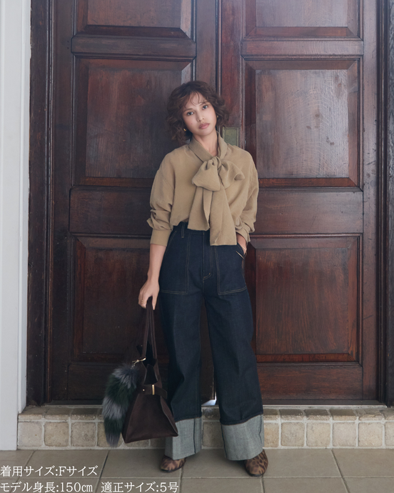 小柄ブランド/低身長ブランド/低身長/小柄/小柄シャツ/ブラウス/ボウタイブラウス/リボンブラウス/取り外し可能/セルロース生地/上質素材/147㎝/Sサイズ