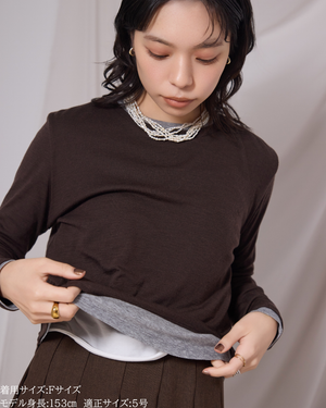 低身長向けトップス/低身長用/小柄ワトップス/小柄用/147㎝/SSサイス/XSサイズ/インナー/クルーニット/低身長/ウール/ウールインナー/レイヤード/重ね着
